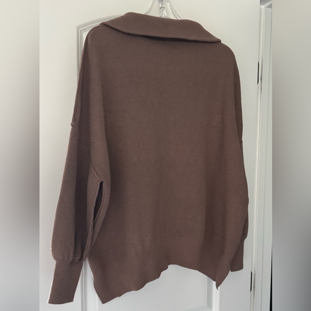 Oversize Thick Comfy Cozy Brown Ribbed Zip-Up Pullover Sweater - Picture 2 of 9